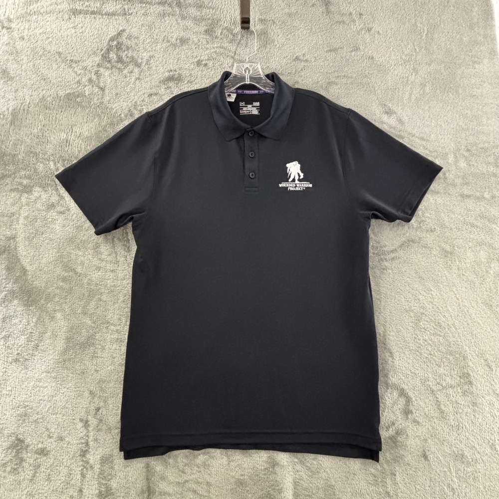 Under Armour Wounded Warrior Polo‎ Mens L Black Loose Fit Shirt Project Freedom